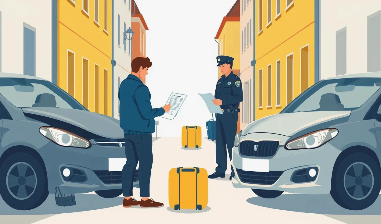 Pracovník autopožičovne odovzdáva kľúče od auta zákazníkovi na letisku