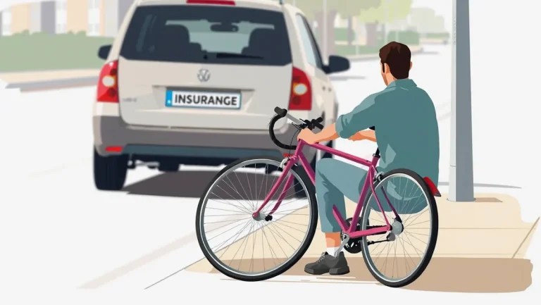 Cyklista na zemi vedľa poškodeného bicykla a otvorené dvere zaparkovaného auta
