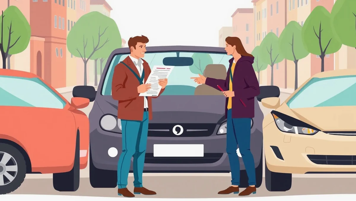Vodič vypĺňa európsky záznam o dopravnej nehode pri poškodenom automobile na ceste v zahraničí