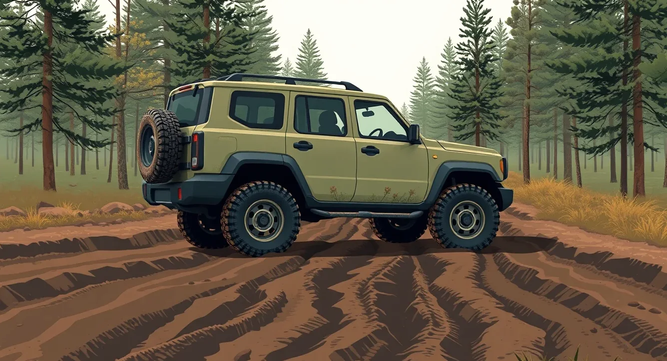Terénne vozidlo značky Jeep na poľnej ceste mimo mesta