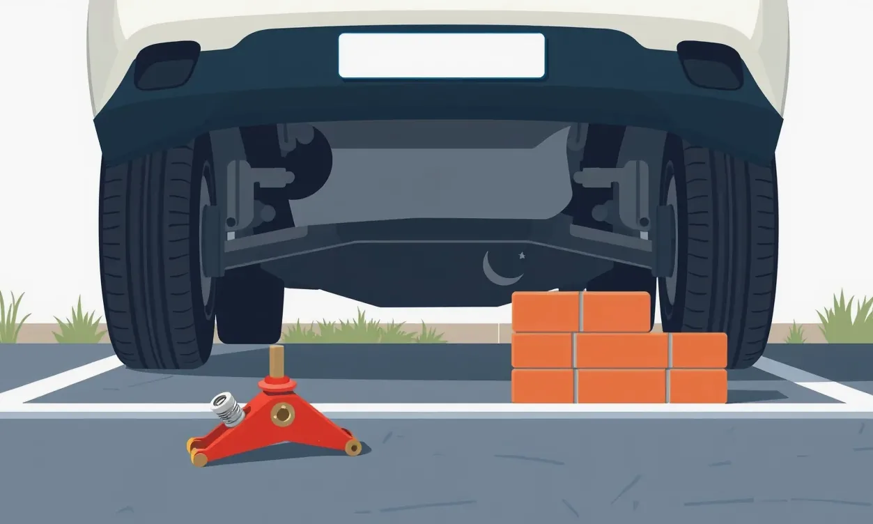 Staršie rodinné auto zaparkované v tmavej garáži pod ochrannou plachtou