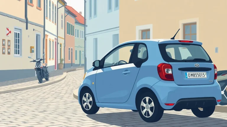 Predná časť moderného vozidla MINI Cooper zaparkovaného v meste