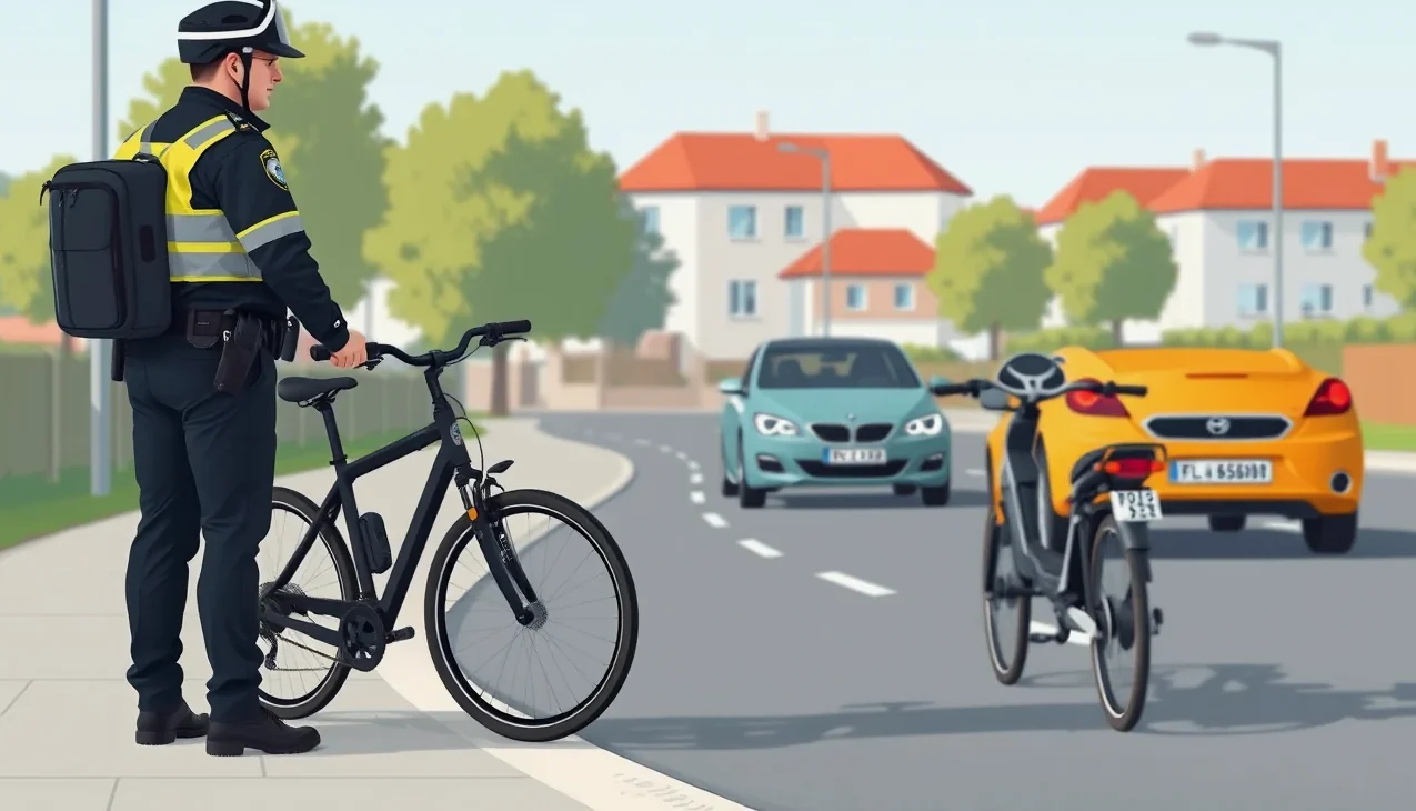 Seniorský cyklista kontroluje technické parametre na ráme svojho elektrobicykla