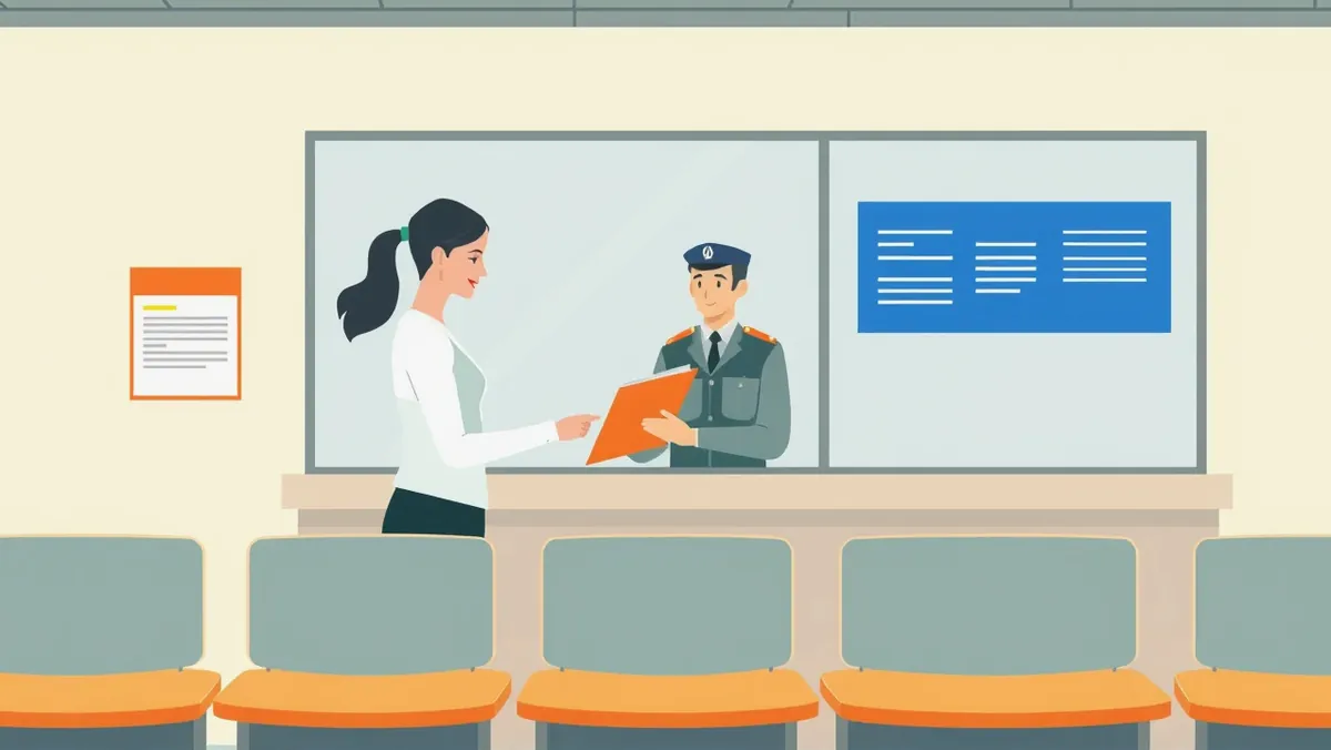 Pracovník dopravného inšpektorátu kontroluje zelenú kartu a technický preukaz vozidla