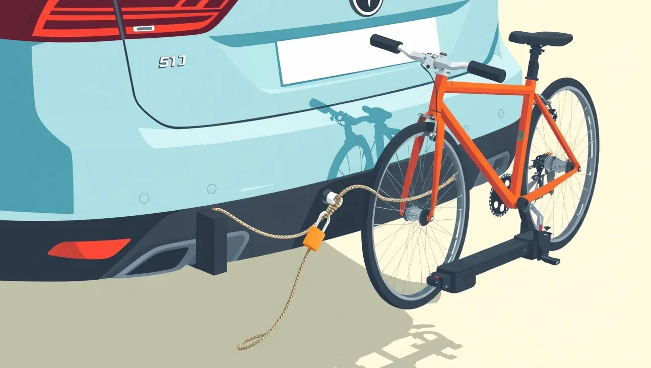 Upevnený nosič bicyklov na ťažnom zariadení auta s reflexnou tabuľou