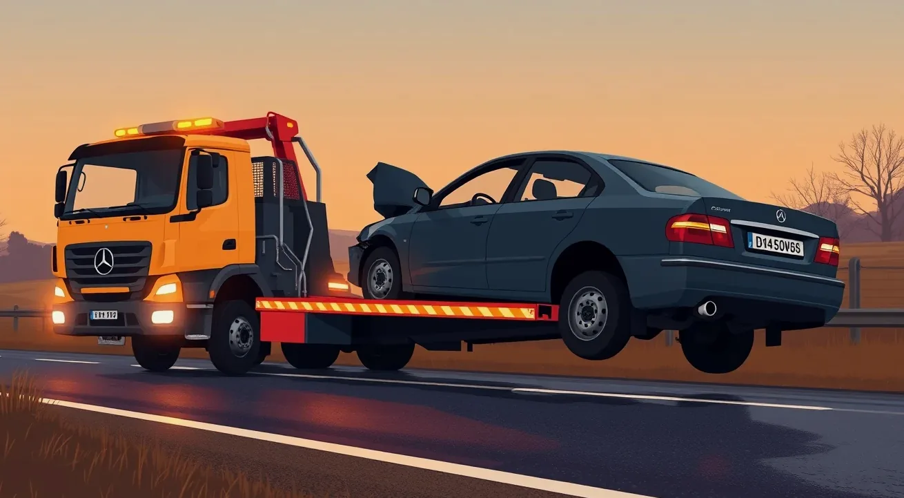 Vodič vypisuje správu o nehode pri poškodenom automobile na krajnici cesty