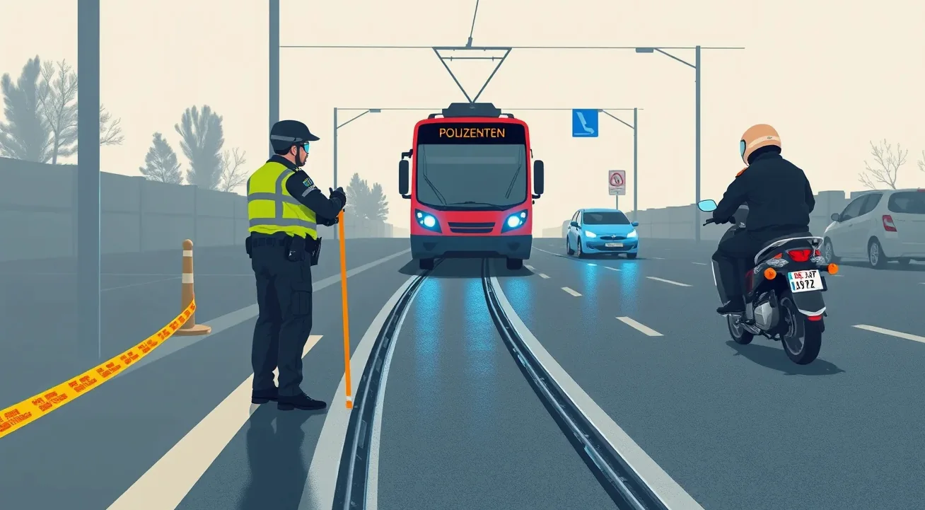 Záchranné zložky a policajné auto zabezpečujúce miesto kolízie v koľajisku